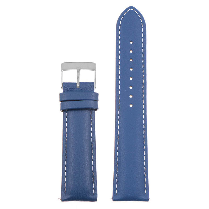 st18.5.22.bs Up Blue White Brushed Silver Buckle Padded Smooth Leather Watch Band Strap