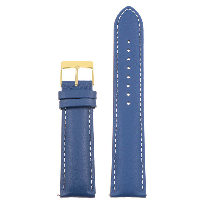 st18.5.22.yg Up Blue White Yellow Gold Buckle Padded Smooth Leather Watch Band Strap