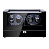 Key Locked Piano Black Watch Winder with Storage and LED Lights for 4 Watches