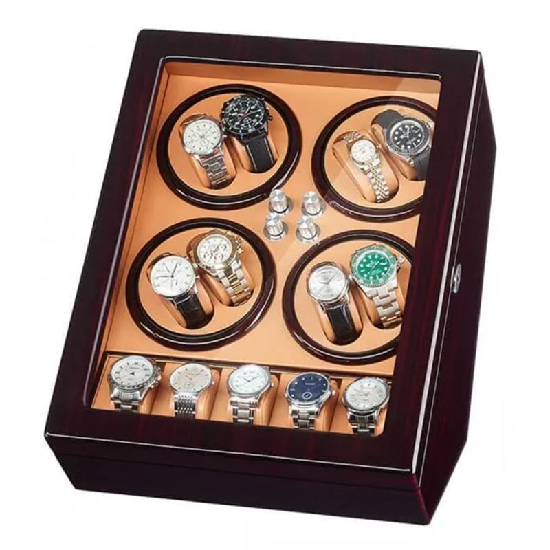 Dark Cherry Watch Winder with Storage for 8 Watches