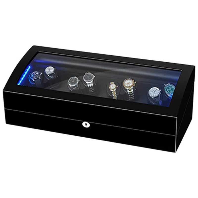 Piano Black Rectangle Watch Winder for 8 Watches with LED Lights