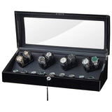 Piano Black Rectangle Watch Winder for 8 Watches with LED Lights