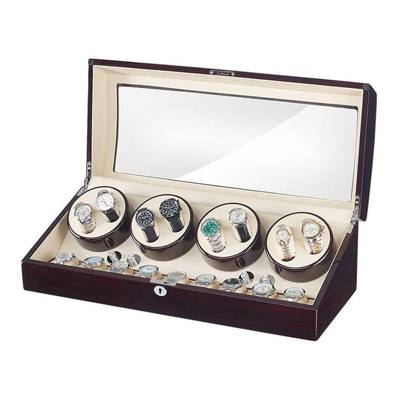 Dark Cherry Rectangle Watch Winder for 8 Watches