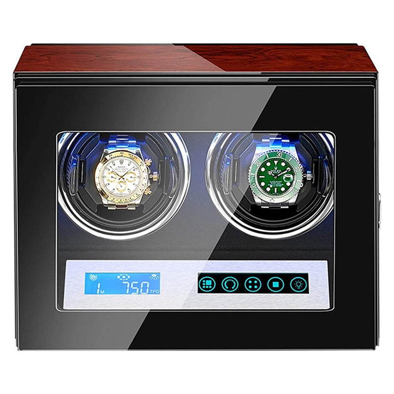 Dark Cherry Touch Screen LED Watch Winder for 2 Watches