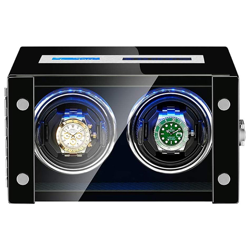 Piano Black Touch Screen LED Watch Winder for 2 Watches