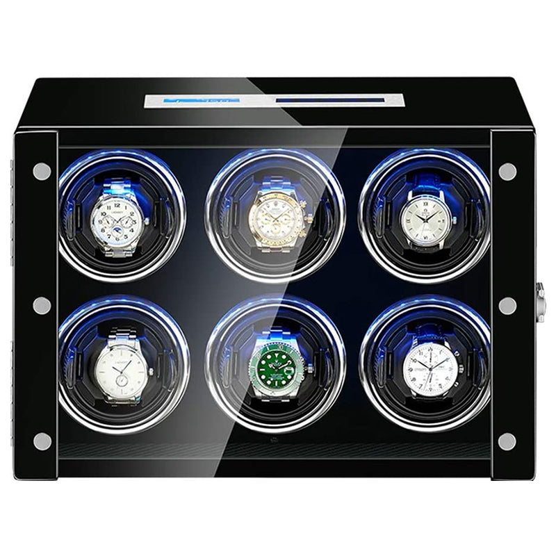 Piano Black Touch Screen LED Watch Winder for 6 Watches