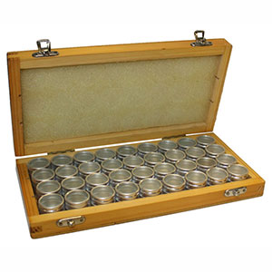 Hinged Wood Box with 36 Tins (10567289423)