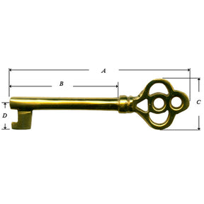 Clock Door Key Brass 2 7/16 / 1 3/8 (10591826895)