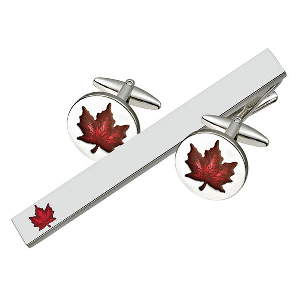 Red Maple Leaf Cufflink Tie Bar Set (9318951812)