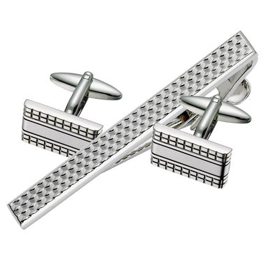Rectangular Patterned Cufflink & Tie Bar Set (9318948804)