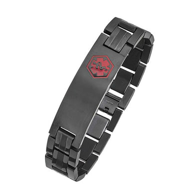 TB910MED Black Plated Steel Medical Id Bracelet (1535920898082)